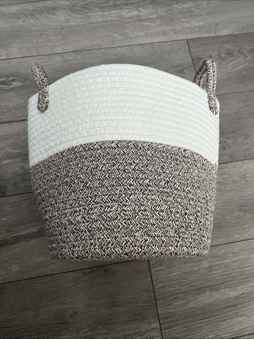 Woven Two-Tone Storage Basket - White and Brown